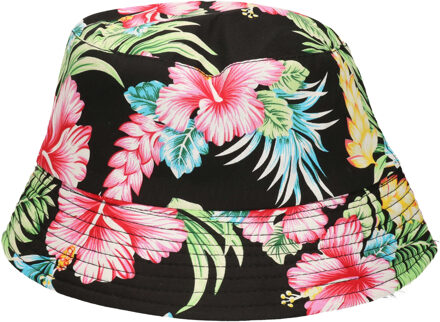 Funny Fashion Verkleed hoedje Tropical Hawaii party - Summer print - zwart - volwassenen - Carnaval - bucket hat