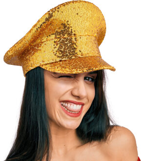 Funny Fashion Verkleed kapiteinspet met pailletten - goud - glitter - over the top - gay pride - Foute party