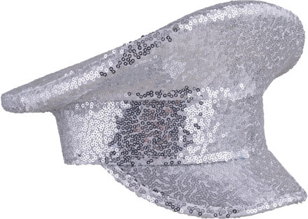 Funny Fashion Verkleed kapiteinspet met pailletten - zilver - glitter - over the top - gay pride - Foute party