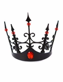Funny Fashion verkleed kroontje - Halloween Queen - zwart met rode stenen - voor dames - kunststof