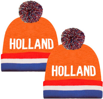 Funny Fashion Verkleed muts - 2x - Supporters Nederland/holland - voor volwassenen - in vlag kleuren - polyester