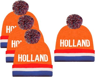 Funny Fashion Verkleed muts - 4x - Supporters Nederland/holland - voor volwassenen - in vlag kleuren - polyester