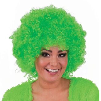 Funny Fashion Verkleed pruik - afro - neon groen - volwassenen - afropruik - Carnaval pruiken