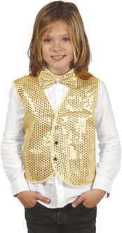Funny Fashion Verkleed set voor kinderen - gilet en vlinderstrikje - goud - pailletten - one size - carnaval