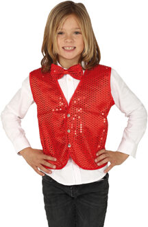 Funny Fashion Verkleed set voor kinderen - gilet en vlinderstrikje - rood - pailletten - one size - carnaval