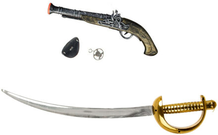 Funny Fashion Verkleed speelgoed piraat - Piraten pistool en zwaard en ooglapje - setje wapens