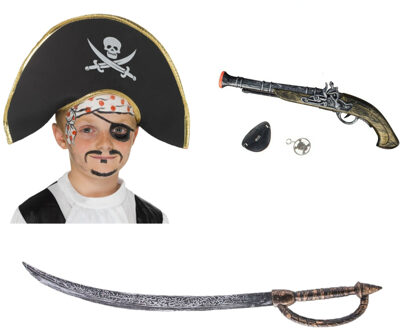 Funny Fashion Verkleed speelgoed Piraten hoed zwaard en pistool met ooglapje