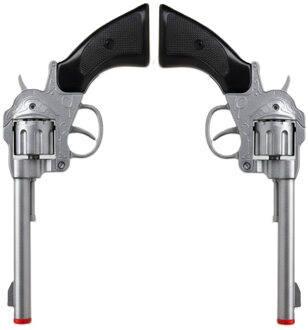 Funny Fashion verkleed speelgoed revolver/pistool - 2x stuks - metaal - 8 schots - Plaffertjes pisto