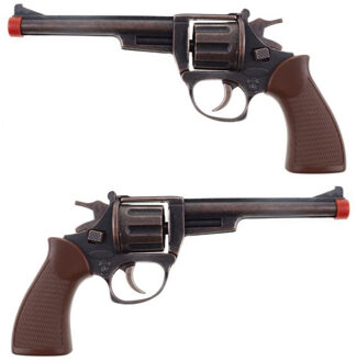 Funny Fashion Verkleed speelgoed revolver/pistool metaal - 2x stuks - 8 schots - Plaffertjes pistolen wapens
