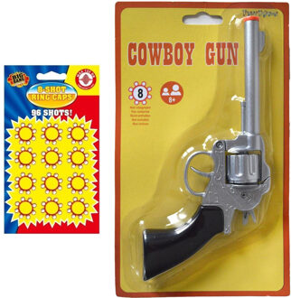 Funny Fashion Verkleed speelgoed revolver - pistool - metaal - 8 schots - met 12x plaffertjes ringen
