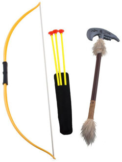 Funny Fashion Verkleed speelgoed wapens set voor Indianen 3-delig - volwassenen/kinderen - pijl en boog en bijl Multi