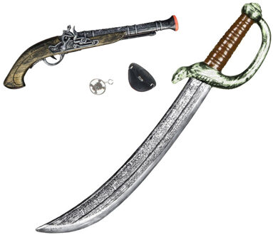 Funny Fashion Verkleed wapens set Piraten - pistool - zwaard 53 cm - ooglapje - kinderen/volwassenen