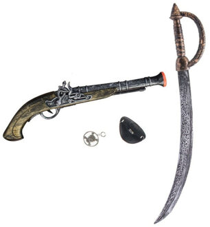 Funny Fashion Verkleed wapens set Piraten - pistool - zwaard 65 cm - ooglapje - kinderen/volwassenen