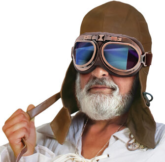 Funny Fashion Verkleedkleren - volwassen - bruin - piloten pet - set 2dlg - carnaval