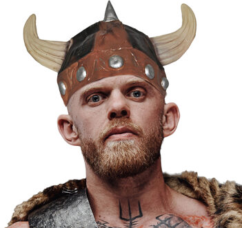 Funny Fashion Viking verkleed helm bruin/beige voor volwassenen - Verkleedhoofddeksels Goudkleurig