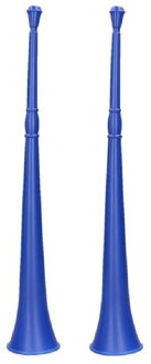 Funny Fashion Vuvuzela grote blaastoeter hoorn - Set van 2x stuks - blauw - 48 cm - landen fan supporters feestart