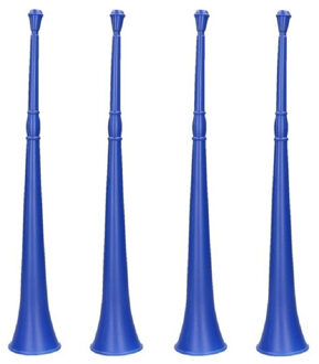 Funny Fashion Vuvuzela grote blaastoeter hoorn - Set van 4x stuks - blauw - 48 cm - landen fan supporters feestart