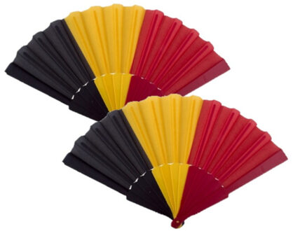 Funny Fashion Waaier Belgische vlag - 2x stuks - Handwaaiers - 23 cm - Feestartikelen - Belgi?