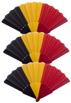 Funny Fashion Waaier Belgische vlag - 3x stuks - Handwaaiers - 23 cm - Feestartikelen - Belgi?