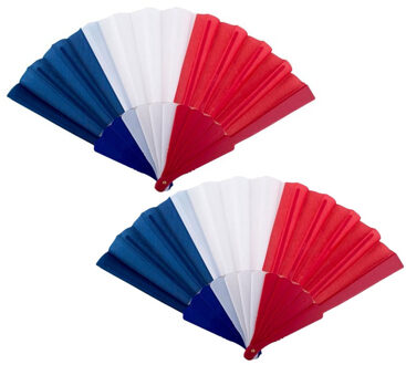 Funny Fashion Waaier Franse vlag - 2x - Landen thema waaiers - rood/wit/blauw - Frankrijk