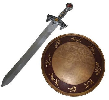 Funny Fashion Wapens Ridder/viking - zwaard 58 cm en schild 32 cm - Kostuum accessoires - verkleden Goudkleurig