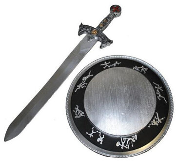 Funny Fashion Wapens Ridder/viking - zwaard 58 cm en schild 32 cm - Kostuum accessoires - verkleden Zilver