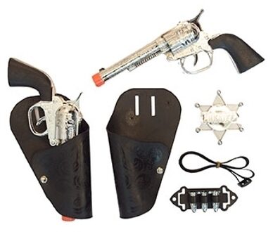 Funny Fashion Western Sheriff Verkleedset - 2 Pistolen met Holsters - Riempje - Kogels - Sheriff Multi