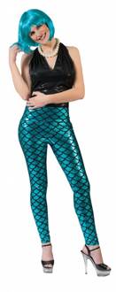 Funny Fashion Zeemeermin carnaval verkleed legging - blauw - schubben - dames - feestkleding One size