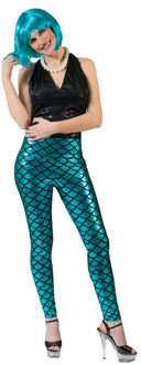Funny Fashion Zeemeermin carnaval verkleed legging - blauw - schubben - dames - feestkleding - One size