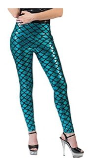 Funny Fashion Zeemeermin carnaval verkleed legging - blauw - schubben - dames - feestkleding One size