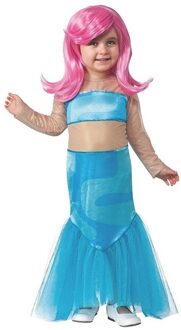 Funny Fashion Zeemeermin jurk met pruik voor meisjes Blauw