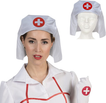 Funny Fashion Zuster/verpleegster kapje/hoedje - 2x - wit - rood kruis - carnaval verkleed accessoire