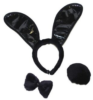 Funny Fashion Zwart bunny verkleed setje 3-delig voor dames