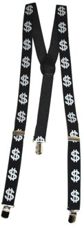 Funny Fashion Zwarte bretels met dollars