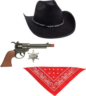 Funny Fashion Zwarte carnaval verkleed cowboyhoed/zakdoek/pistool