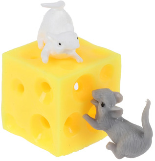 Funny Mice And Cheese Finger Squeeze Toys Slime Extrusion Stretchy Mice Hide In Cheese Hole Block Latex Stressbusting Fidget Toy