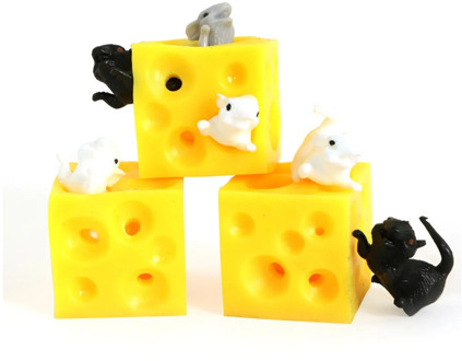 Funny Mouse and Cheese Block Squeeze Anti-stress Toy Hide and Seek Squishable Figures Stress Relief Fidget Toys for Kids Adult