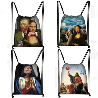 funny Van Gogh Mona Lisa drawstring bag ladies storage bags women fashion backpack teenager girls party shopping bag