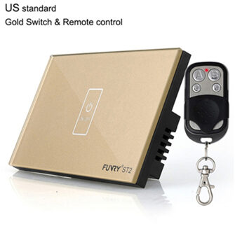 Funry ST2 1 Gang US Standaard Capacitive Touch Schakelaar Afstandsbediening luxe Glas Muur Schakelpaneel Lichtschakelaar 110-240 V 433 MHz goud switch