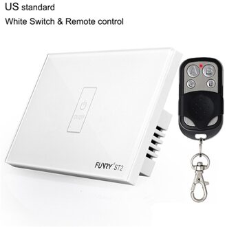 Funry ST2 1 Gang US Standaard Capacitive Touch Schakelaar Afstandsbediening luxe Glas Muur Schakelpaneel Lichtschakelaar 110-240 V 433 MHz wit switch