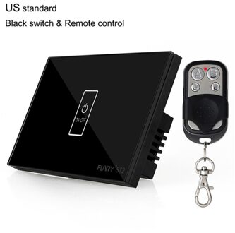 Funry ST2 1 Gang US Standaard Capacitive Touch Schakelaar Afstandsbediening luxe Glas Muur Schakelpaneel Lichtschakelaar 110-240 V 433 MHz zwart switch