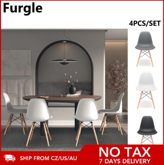 Furgle 4Pcs Dining Chair Retro Design Coffee Chair Set of 4 Plastics Office Chair with Wood Legs for Kitchen Dining Room 3 Color