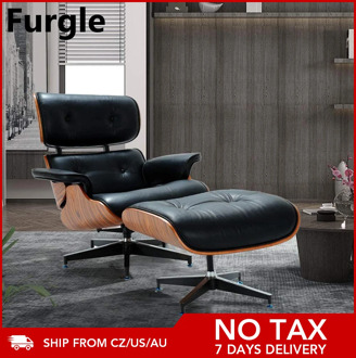 Furgle Chaise Chair Lounge Chair With Ottoman Black Palisander Wood Chair with Black Real Leather For Living Room Furniture Set