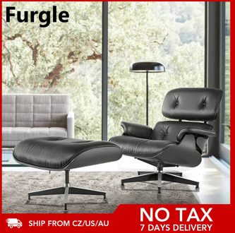 Furgle Premium Version Mid-Century Lounge Chair&Ottoman Genuine Leather Black Ash Wood Italian Leather Replica Classic Chair