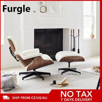 Furgle Replica Classic Design Lounge Chair White Leather with Black Palisander Wood with Ottoman Modern Chair Natural Wood
