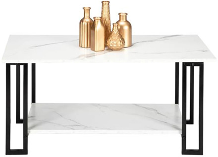 Furniture for Drink Coffee Home Artisasset 2 Layers 1.5cm Thick MDF Imitation Marble Rectangle Tabletop Iron Coffee Table White