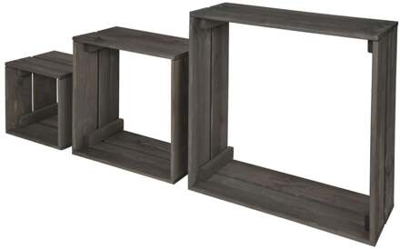 Furniture Legs Europe 3 houten kubussen wandplanken greywash 40 bij 40 en 15 cm diep Grijs