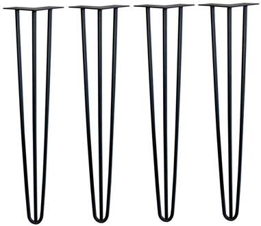 Furniture Legs Europe Dunne zwarte massieve stalen (Ø 1 cm) 3-punt hairpin tafelpoten 72 cm (set van 4 stuks)