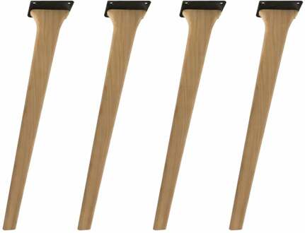 Furniture Legs Europe Eiken schuine tafelpoot 73 cm van massief hout 11 x 3 cm - set van 4 stuks Houtskleur