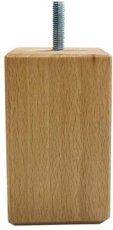 Furniture Legs Europe Meubelpoot vierkant 5 bij 5 cm en hoogte 10 cm van massief hout (M8) Houtskleur